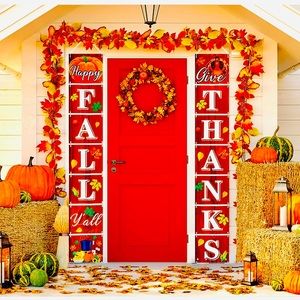 🆕 Happy Fall Y’all Give Thanks Thanksgiving Front Door Porch Banner Set